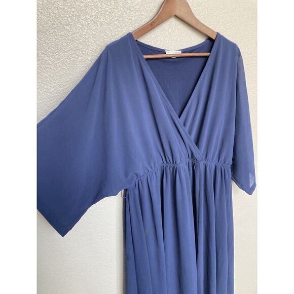 Baltic Born Navy Chiffon Maxi Dress size XXL short sleeve front slit v-neck soft - Picture 2 of 7